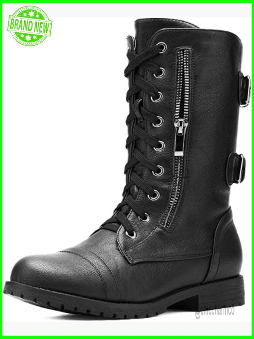 Mid Calf Lace Up Military Combat Boots with Wallet Pocket